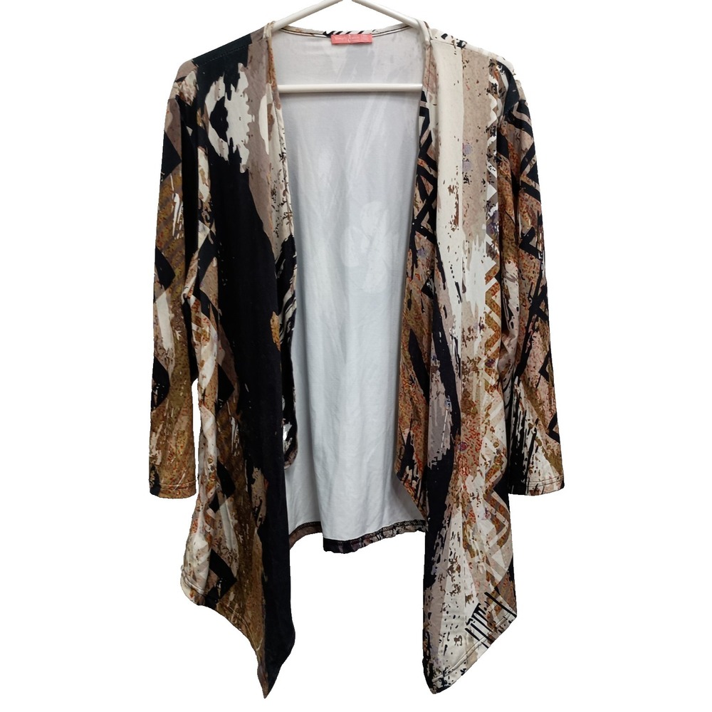 Simply Aster By Firmiana BOHO Wearable Art Cardigan Womens 2X Abstract Open